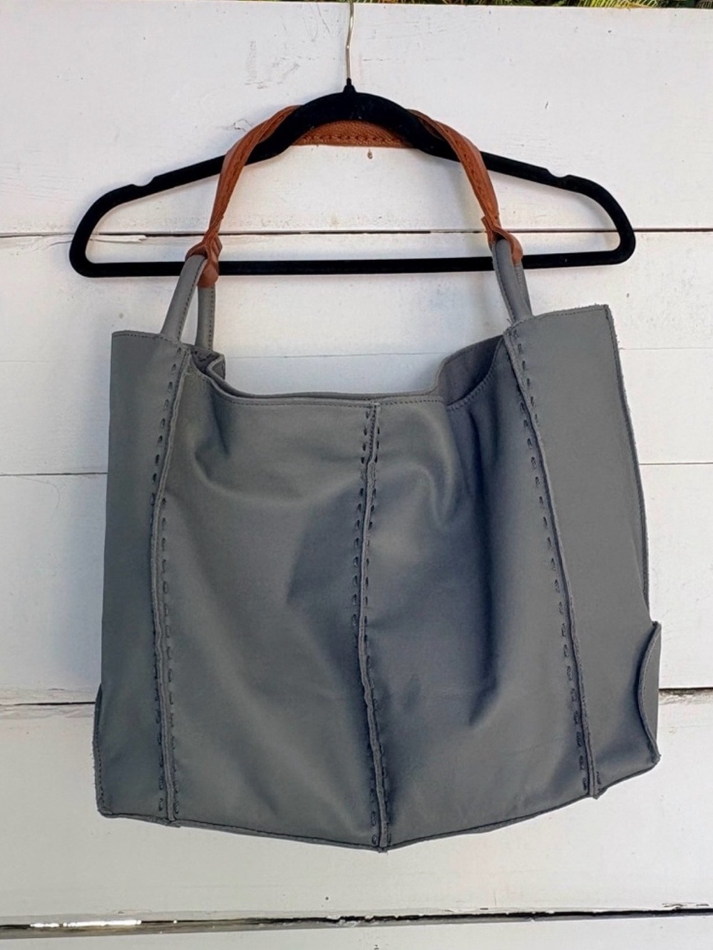 The Sak Los Feliz Large Leather Hobo Tote Blue Gray